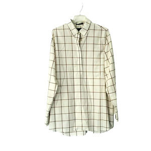 Land's End Cream Windowpane Non Iron Supima Popover Tunic Top 12 Casual Modest